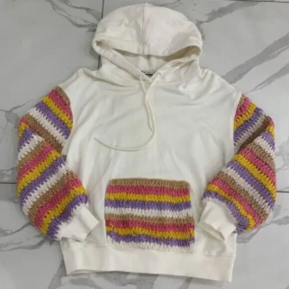 Alice + Olivia Women Nisa Crochet Combo Hoodie Pullover Off White Multi Small ? - Picture 1 of 8